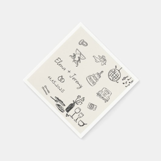 Hand getrokken eigenzinnige bruiloft servetten (Hoek)