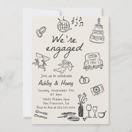 Hand getrokken eigenzinnige bruiloft verlovingsfee kaart (Voorkant)