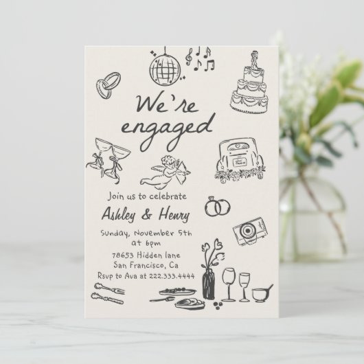 Hand getrokken eigenzinnige bruiloft verlovingsfee kaart (Staand voorkant)