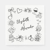 Hand getrokken eigenzinnige Franse bruiloft Servet (Voorkant)