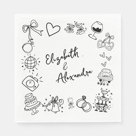 Hand getrokken eigenzinnige Franse bruiloft Servet (Voorkant)