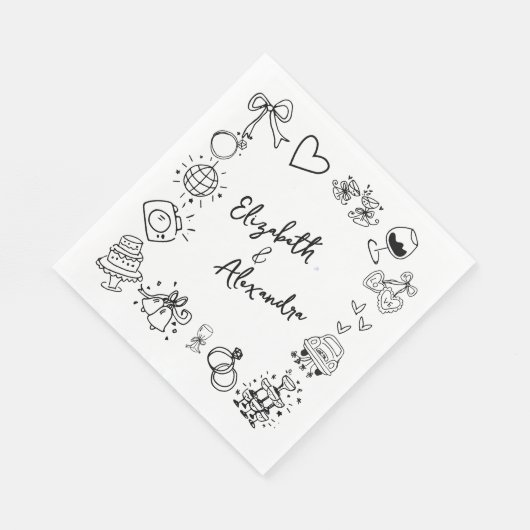 Hand getrokken eigenzinnige Franse bruiloft Servet (Hoek)