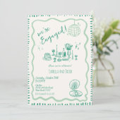 Hand getrokken eigenzinnige golvende verlovingsfee kaart (Staand voorkant)