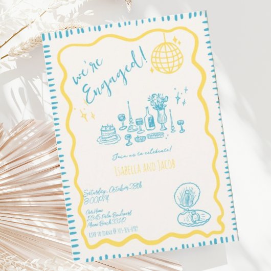 Hand getrokken eigenzinnige golvende verlovingsfee kaart