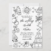 Hand getrokken eigenzinnige grillige bruiloft kaart (Voorkant)