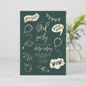 Hand getrokken eigenzinnige groene afstudeerfeest  kaart (Staand voorkant)