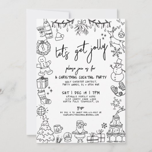 Hand getrokken eigenzinnige kerst cocktail party kaart (Voorkant)