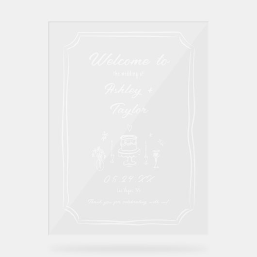 Hand getrokken eigenzinnige leuke bruiloft acryl w acryl bord (Voorkant)