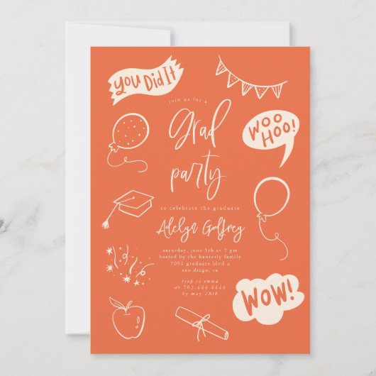 Hand getrokken eigenzinnige Oranje afstudeerfeest Kaart (Voorkant)