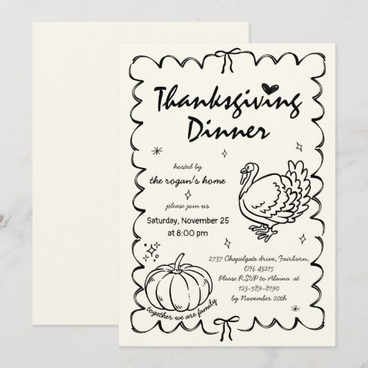 Hand getrokken eigenzinnige pompoen Turkije Thanks Kaart (Voorkant / Achterkant)