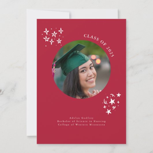 Hand getrokken eigenzinnige rode afstudeerfeest kaart (Achterkant)