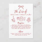 Hand getrokken eigenzinnige rode grillige bruiloft informatiekaartje (Voorkant)