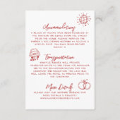 Hand getrokken eigenzinnige rode grillige bruiloft informatiekaartje (Achterkant)