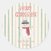  Hand Getrokken Eigenzinnige Sneeuwman Vrolijk Ker Ronde Sticker (Voorkant)