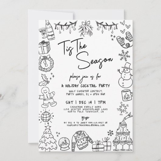 Hand getrokken eigenzinnige vakantie cocktail part kaart (Voorkant)