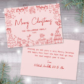 Hand getrokken eigenzinnige vrolijke kerst feestdagenkaart