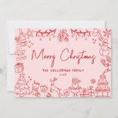 Hand getrokken eigenzinnige vrolijke kerst feestdagenkaart (Voorkant)