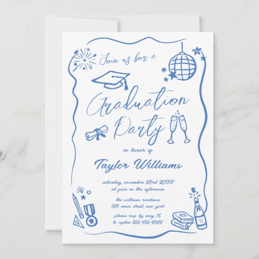 Hand getrokken eigenzinnige Whimsy Doodles Graduat Kaart (Voorkant)