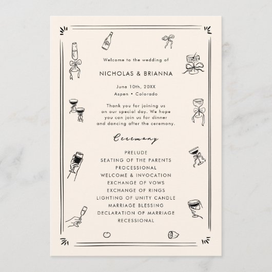 Hand getrokken eigenzinnige zwart-wit oude geld br programmakaart (Voorkant)