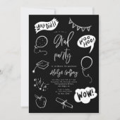 Hand getrokken eigenzinnige zwarte afstudeerfeest kaart (Voorkant)