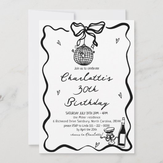 Hand getrokken Elegante discobal 30e verjaardag Kaart (Voorkant)