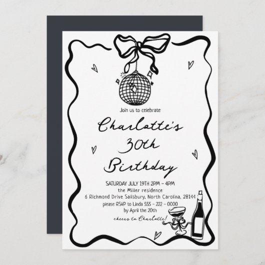 Hand getrokken Elegante discobal 30e verjaardag Kaart (Voorkant / Achterkant)