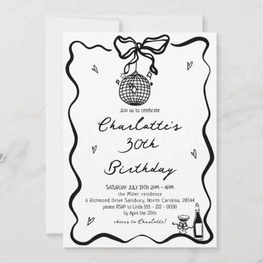 Hand getrokken Elegante discobal 30e verjaardag Kaart (Voorkant)