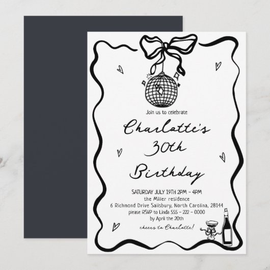 Hand getrokken Elegante discobal 30e verjaardag Kaart (Voorkant / Achterkant)