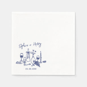 Hand getrokken Elegante Moderne Cocktail Trouwserv Servet