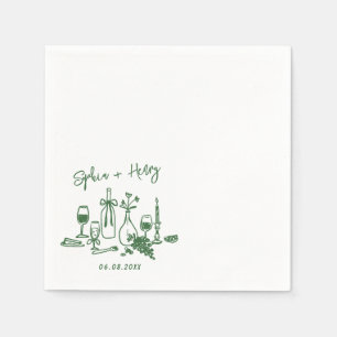 Hand getrokken Elegante Moderne Cocktail Trouwserv Servet