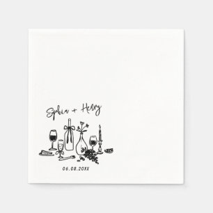 Hand getrokken Elegante Moderne Cocktail Trouwserv Servet