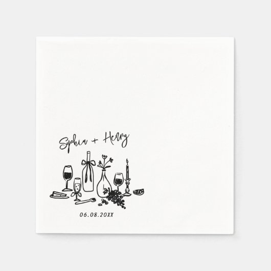 Hand getrokken Elegante Moderne Cocktail Trouwserv Servet (Voorkant)