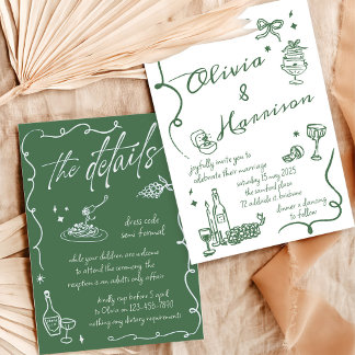 Hand getrokken Elegante Retro Groene Huwelijksuitn Kaart