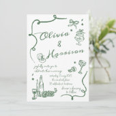 Hand getrokken Elegante Retro Groene Huwelijksuitn Kaart (Staand voorkant)