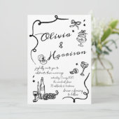 Hand getrokken Elegante Retro Zwart Bruiloft Uitno Kaart (Staand voorkant)