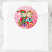 Hand-getrokken Elf-meisje en jongen die Gifts vast Ronde Sticker (Tas)