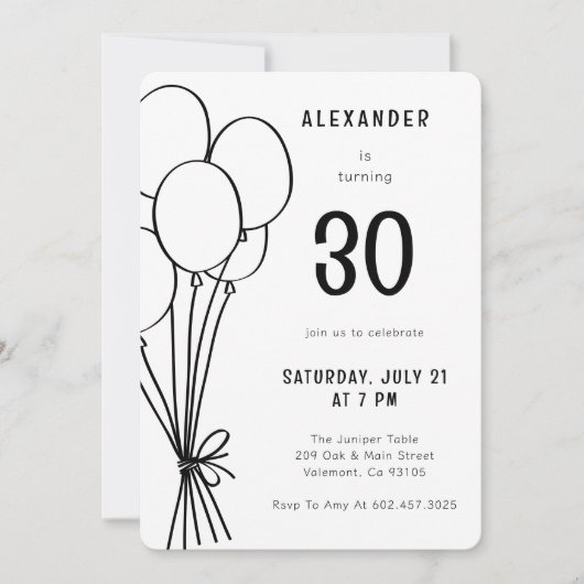 Hand getrokken elke leeftijd Verjaardag ballon Min Kaart (Voorkant)