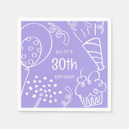 Hand getrokken elke leeftijd verjaardagsfeest ball servet (Voorkant)