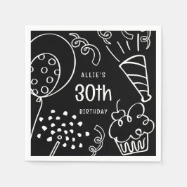 Hand getrokken elke leeftijd verjaardagsfeestje zw servet