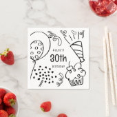 Hand getrokken elke leeftijd verjaardagsfeestje zw servet (Insitu)