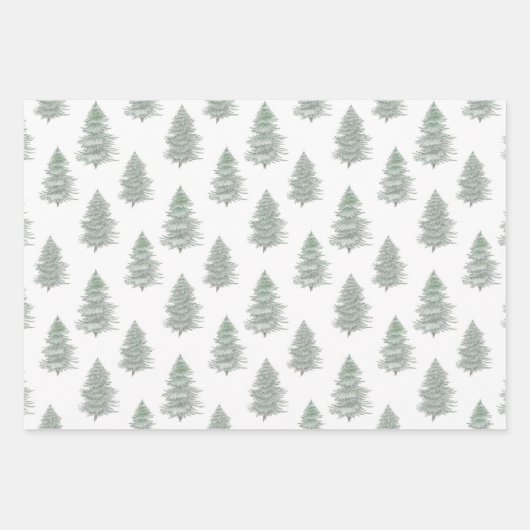 Hand getrokken Evergreen Tree Patroon Inpakpapier Vel (Voorkant 3)