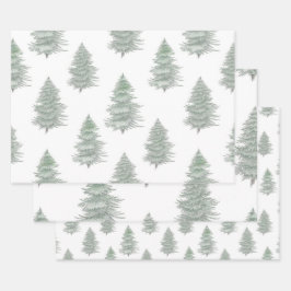Hand getrokken Evergreen Tree Patroon Inpakpapier Vel