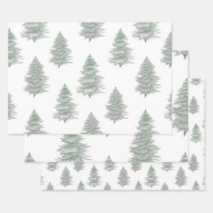 Hand getrokken Evergreen Tree Patroon Inpakpapier Vel