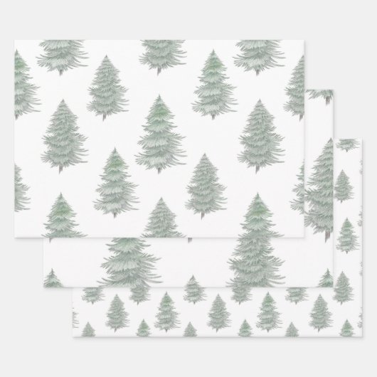 Hand getrokken Evergreen Tree Patroon Inpakpapier Vel (Set)