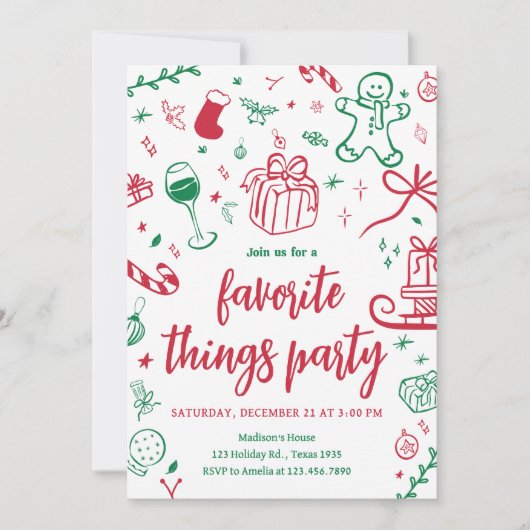 Hand getrokken favoriete dingen Gift Christmas Par Kaart (Voorkant)