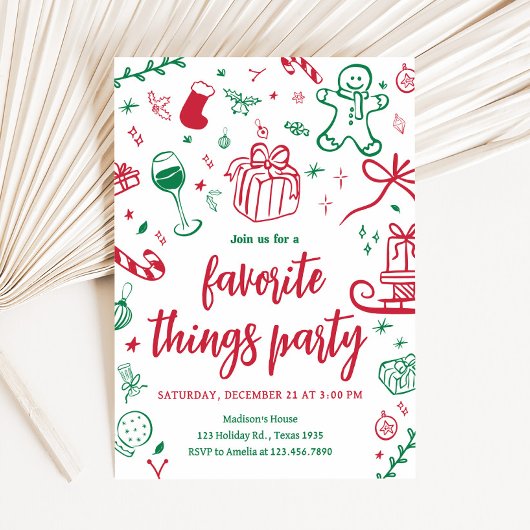 Hand getrokken favoriete dingen Gift Christmas Par Kaart