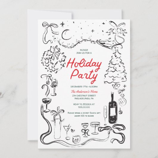 Hand getrokken feestdag kerstfeest kaart (Voorkant)