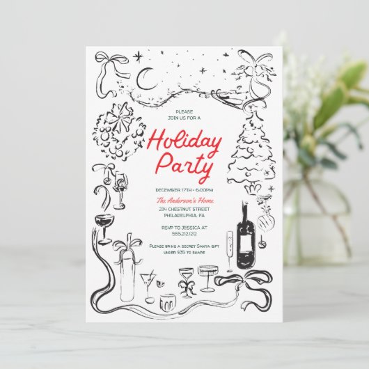 Hand getrokken feestdag kerstfeest kaart (Staand voorkant)