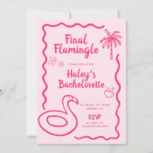 Hand getrokken Final Flamingle Bachelorette Kaart (Voorkant)