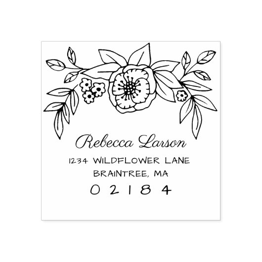 Hand getrokken Floral Arrangement retouradres Rubberstempel (Afrduk)